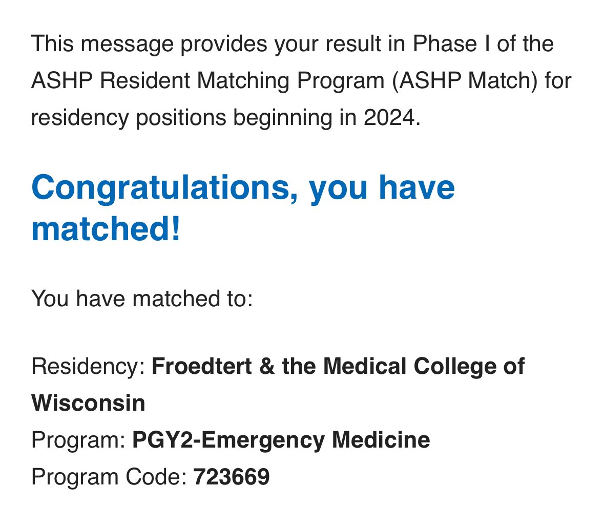 I’m so excited that I matched at Froedtert for my PGY2 in emergency medicine! #RxMatchDay