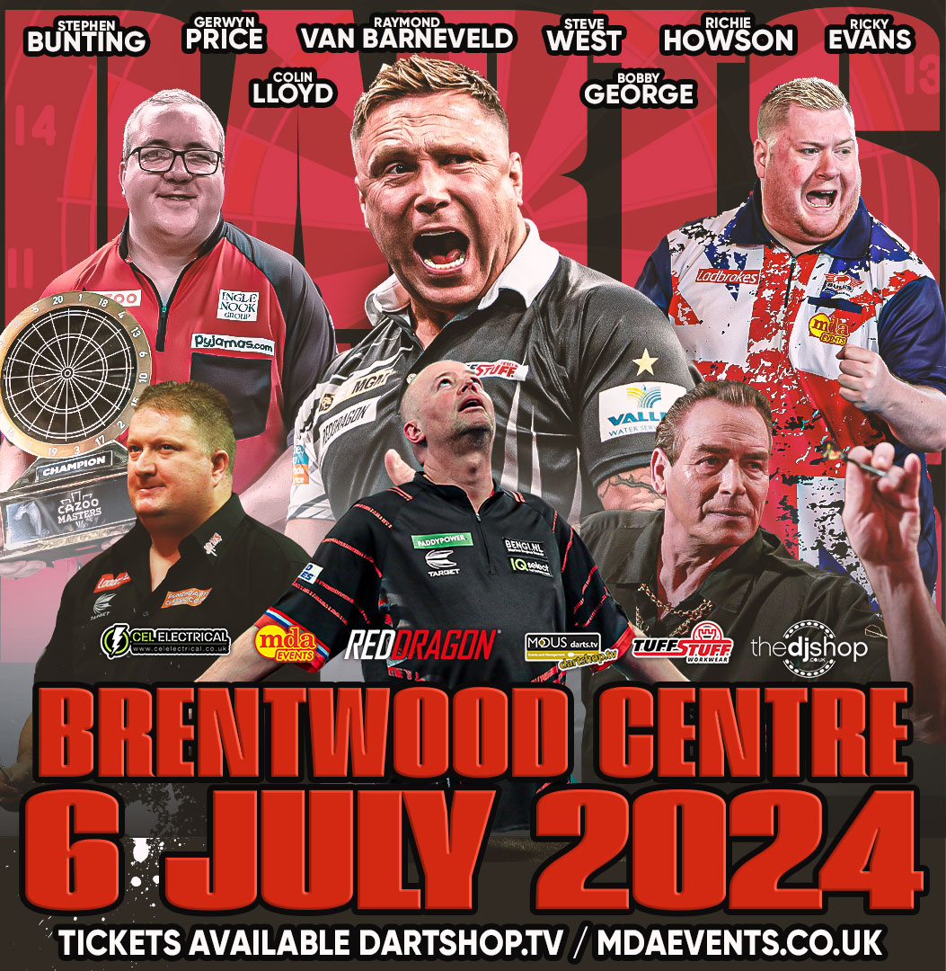 🚨 NEW EVENT 🚨 We are delighted to be bringing the stars to Brentwood this Summer 🔥🔥 🏟️ @The Brentwood Centre 📅 6th July 🎟️ bit.ly/BrentwoodDS @Gezzyprice @Raybar180 @sbunting180 @goodevans180 @BobbyGeorge180 @ColinJawsLloyd @Stevewestdarts @RichieHowson180