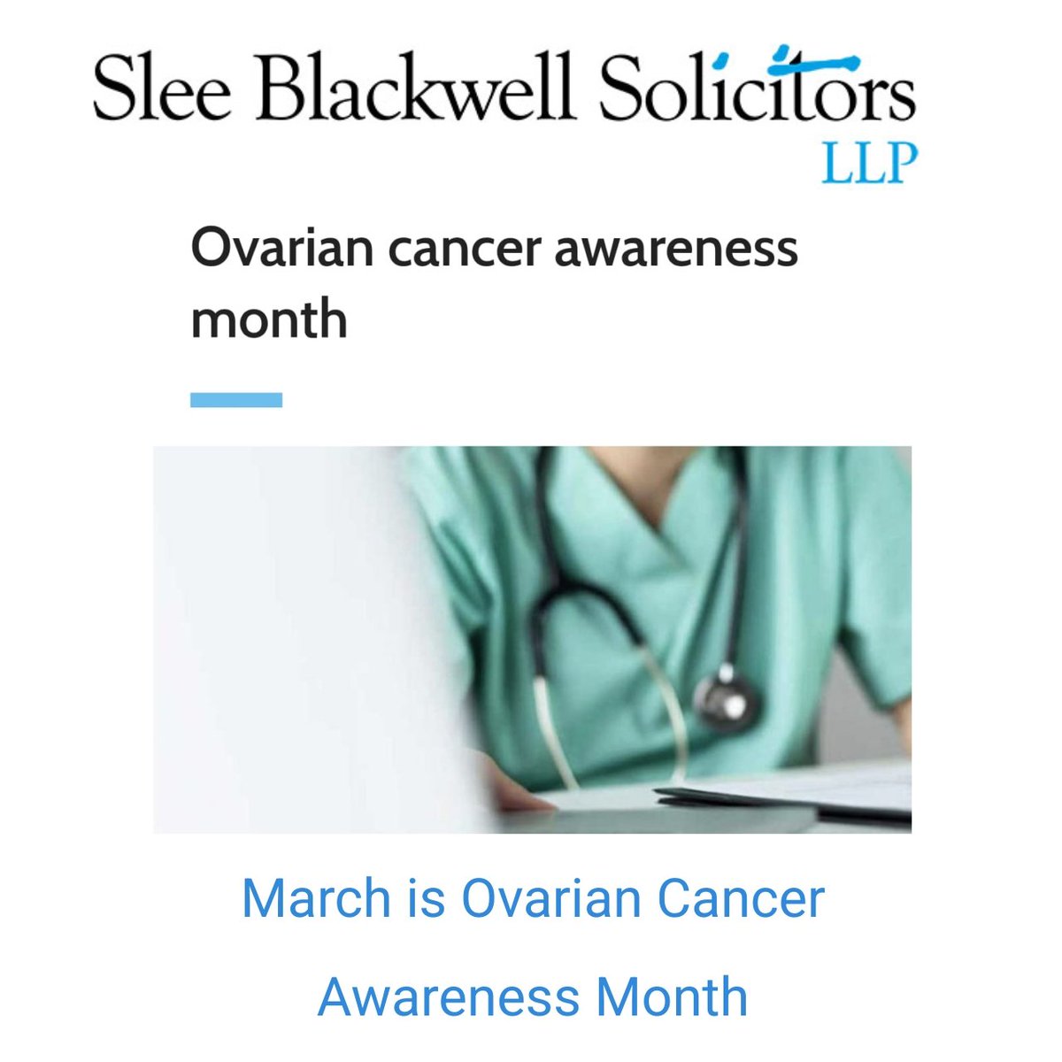 March is Ovarian Cancer Awareness Month. Read more here about the symptoms of this disease, one of the leading causes of death for women in the UK. sleeblackwell.co.uk/legal-articles… #OvarianCancerAwareness