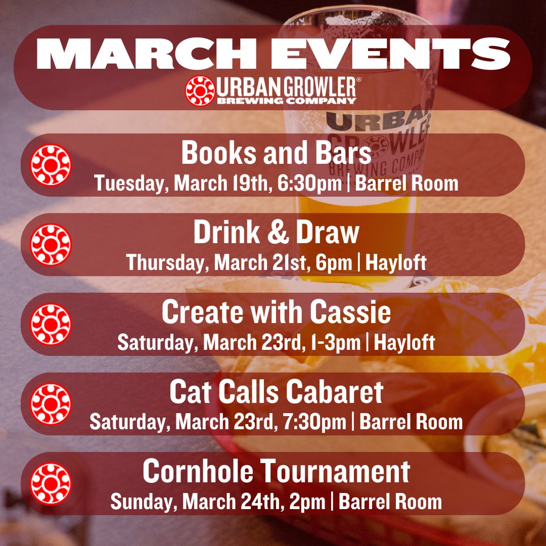 March Events happening at Urban Growler Brewing Company! Head to our website for more info✌️

urbangrowlerbrewing.com