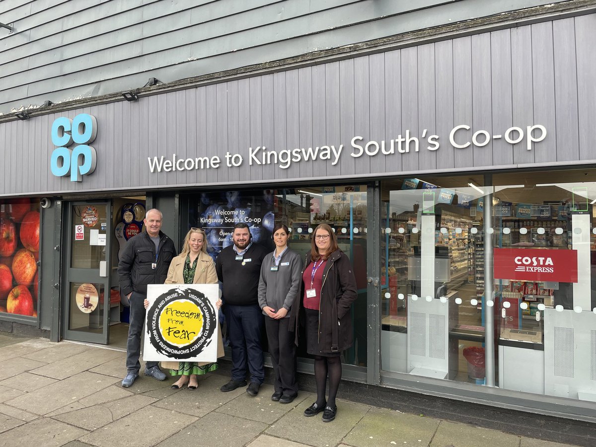 #Respect23 #SaferColleaguesSaferCommunities Great visit by @Sarah_Hall81 to @coopuk Kingsway South in Latchford today for the launch of @UsdawUnion Freedom From Fear survey results @coopukcampaigns