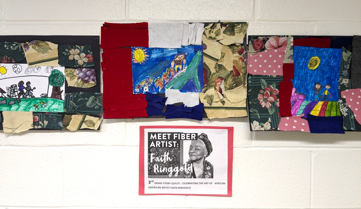 AlexLom31254773's tweet photo. Here is terrific art by 3rd graders celebrating Black history &amp; women's history month.  The art is inspired by fiber artist Faith Ringold. https://t.co/6BH6CPoU9G