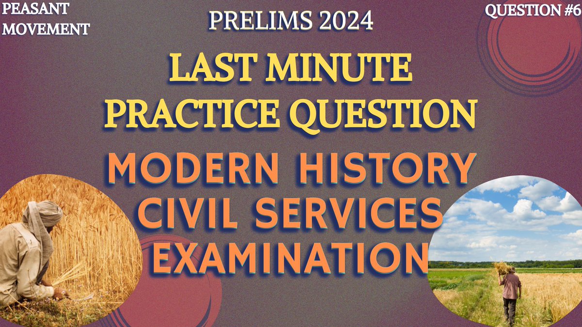 deeplearning_yt's tweet photo. Prelims Modern History Practice Q#6 | Peasant Movement | UPSC 2024 https://t.co/uB6HBTt1bC
#UPSC2024 #upscprelims2024 #upschistory #UPSCmodernhistory #upscpractice #UPSCaspirants #Peasantmovement https://t.co/i85OTJbqQv