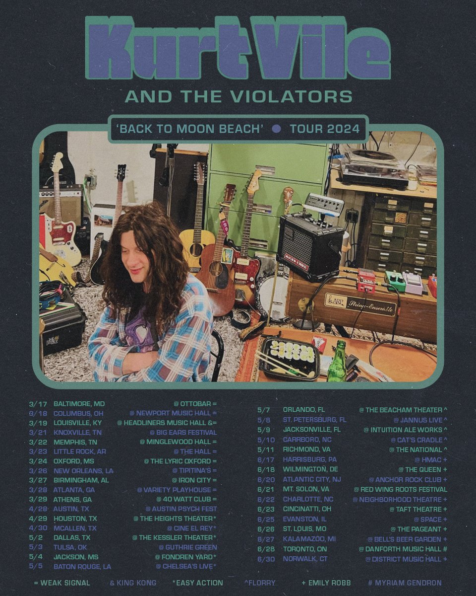 The 2024 Back To Moon Beach tour begins this Sunday! Tickets available for select shows at kurtvile.com.