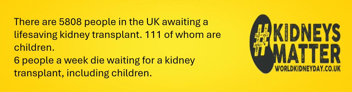 I suppose we are all a statistic on a list somewhere. I'd prefer not to be on a statistic on a list waiting for a #transplant The organ with the biggest waiting list is #kidneys Have you registered your #organdonation wishes organdonation.nhs.uk/register-your-… #WorldKidneyDay
