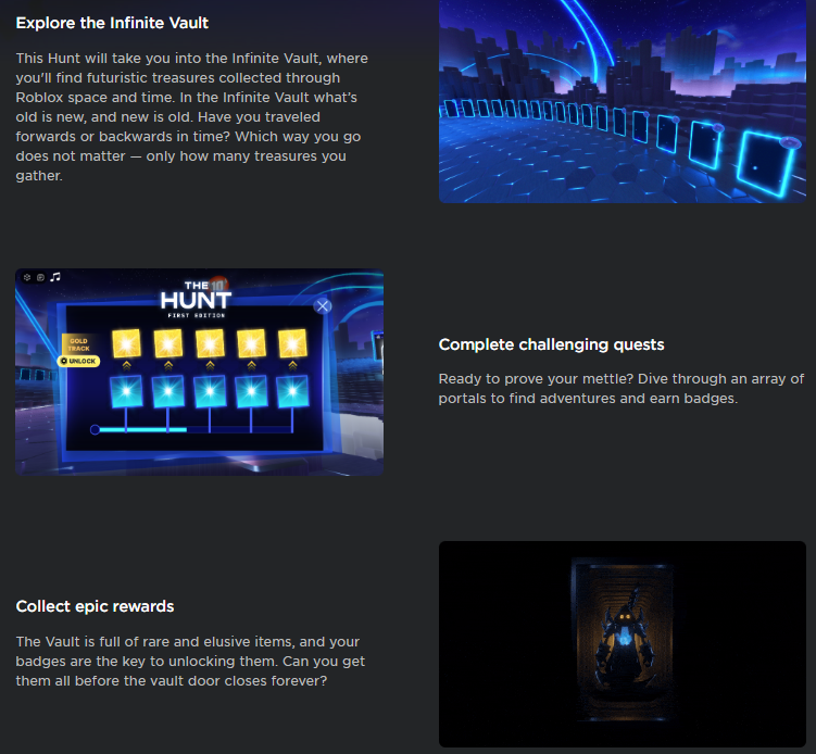 RobloxRTN's tweet photo. NEWS: The page for The Hunt is being actively updated, with a lot of brand new, exciting content.

It was revealed that you don't need to complete 100% of the games to get all of the prizes.

Are you excited for this event? 
#Roblox #RobloxHunt #TheHunt https://t.co/YvwdqEz8h9