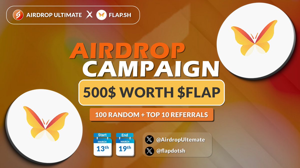AirdropUltemate's tweet photo. 🥳 https://t.co/7ZD1sZnEHE X Airdrop Ultimate #Airdrop

🏆 Prize Pool «» $500 in $FLAP

✅ Follow @AirdropUltemate &amp; @flapdotsh 
✅ Like, RT &amp; Tag 3 Friends
✅ Complete #AirdropBot⤵️
https://t.co/DXNdFdR1RJ

⏳ Ends 19th March

#Airdrop #Giveaway #Crypto #LFG #FLAP $FLAP #BLAST https://t.co/3WYw4nM9mo