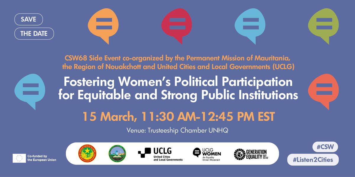 🌟The Global Feminist Municipal Movement lands in #CSW68. Ready to call for: 🎯Localization of #SDG5 & all global agendas 💜Rooting public policies in care 🙋‍♀️Empowered women, girls & communities in public life 🫰Increased financing for inclusive public services #Listen2Cities