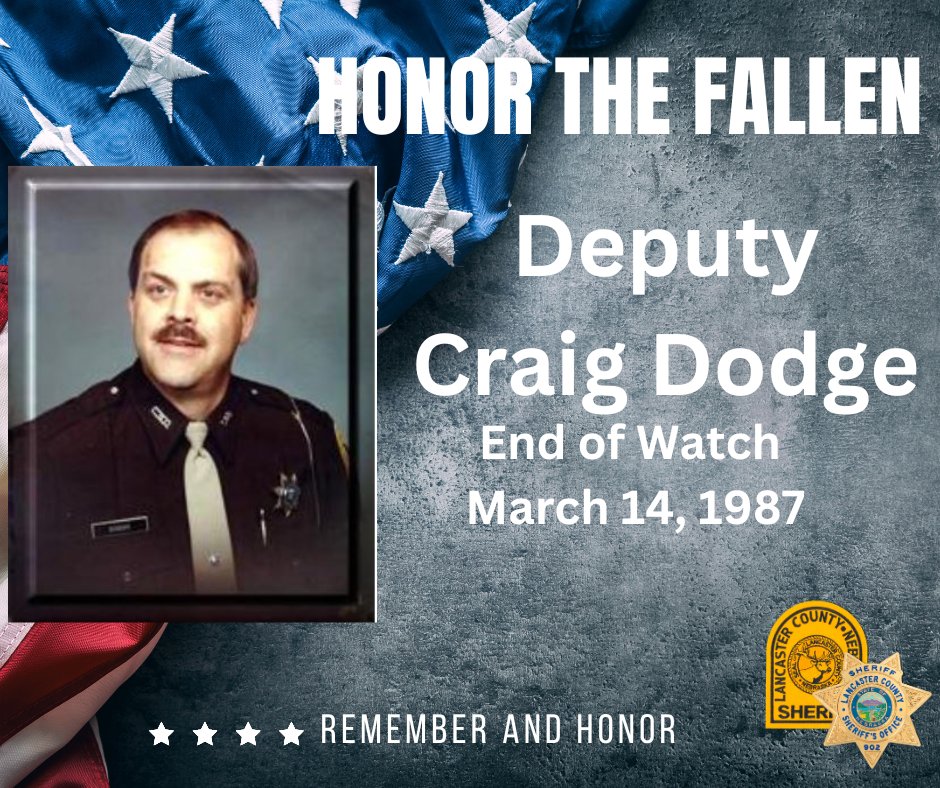 LSOnebraska's tweet photo. Today we honor and remember Deputy Craig Dodge, who was killed in the line of duty while responding to a domestic violence call on March 14, 1987. 📷📷📷
#endofwatch #EOW #LSO #LancasterCountyNe #honorthefallen https://t.co/bx12KaGmq6