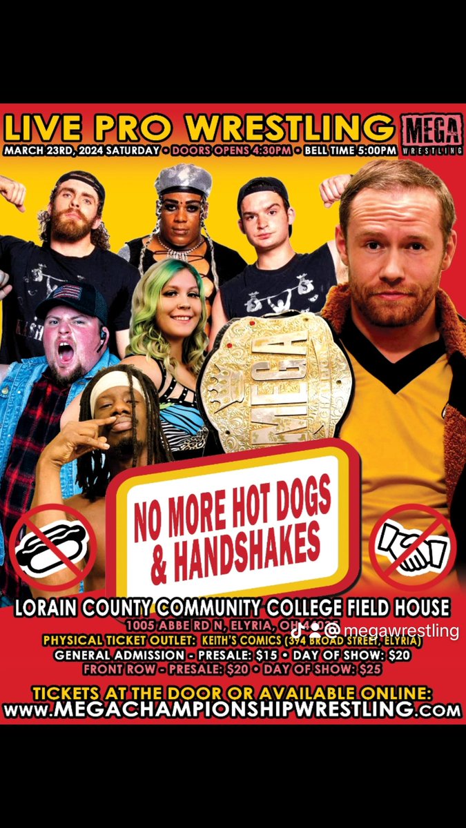 MegaWrestling's tweet photo. MEGA MAFIA, Just under 2 weeks until No More Hot Dogs and Handshakes on March 23 in Elyria,OH. Front Row is sold out! General Admission tickets at https://t.co/EsLVxSKYJg. https://t.co/baKWZlzaZJ