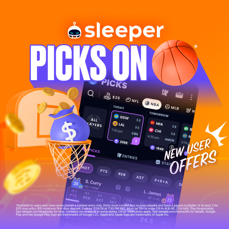 SleeperHQ's tweet photo. Swish Swish Bish 💅🏀

We discounted DeMar DeRozan's Points to 0.5 AND dropped a first-time Deposit Match up to $500 for new users 💰