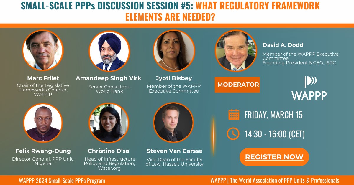 WAPPP | World Association of PPP Units & Prof... (@wapppgeneva) on Twitter photo ⚖ What Regulatory Framework Elements Are Needed For #SmallScalePPPs?
This Friday, March 15, <a href="/WAPPPgeneva/">WAPPP | World Association of PPP Units & Prof...</a> will be live with global experts to analyze the regulatory backbone for the success and sustainability of small-scale #PPPs
📲Join the discussion: shorturl.at/cgUVY ⚖ What Regulatory Framework Elements Are Needed For #SmallScalePPPs?
This Friday, March 15, <a href="/WAPPPgeneva/">WAPPP | World Association of PPP Units & Prof...</a> will be live with global experts to analyze the regulatory backbone for the success and sustainability of small-scale #PPPs
📲Join the discussion: shorturl.at/cgUVY