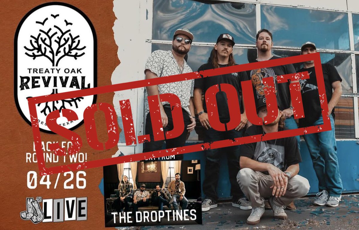 SOLD OUT ‼️ Treaty Oak Revival ft. the Droptines on 4/26 is sold out! ⚠️ beware of scammers! We are only responsible for tickets sold through stubs.net 🎟️ sign up for our waitlist or find verified resale tickets at jjslive.com