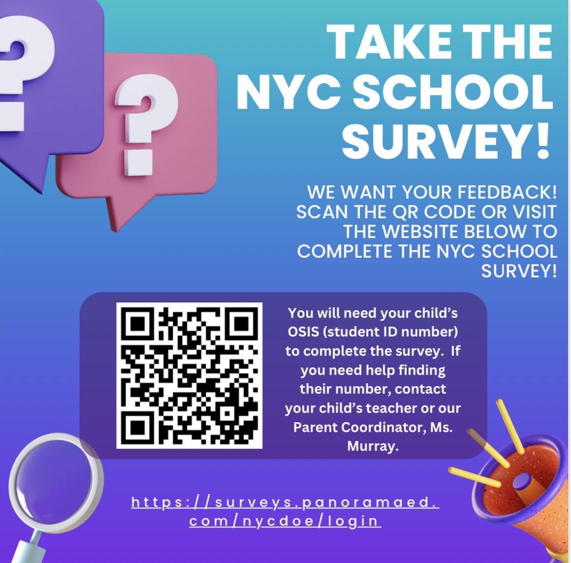 Take the NYC School Survey today! #p4qstrong @DrDeniseDAnna @D75Office