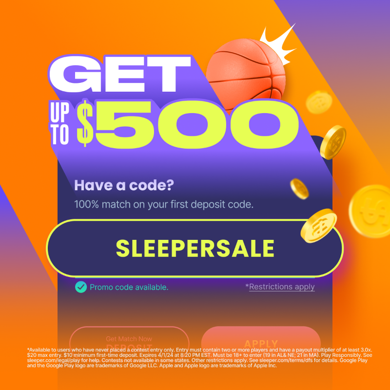 SleeperHQ's tweet photo. Swish Swish Bish 💅🏀

We discounted DeMar DeRozan's Points to 0.5 AND dropped a first-time Deposit Match up to $500 for new users 💰