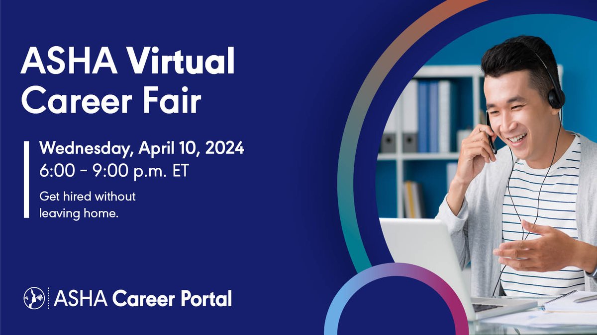 ASHAWeb's tweet image. Save the date! The FREE Spring Virtual Career Fair is on 4/10. Opportunities for SLPs, SLPAs, and SLP-CFs in different work settings. Registration opens 3/20. Thanks to our featured employers #workingwednesday #slpeeps #slp2b @dcpublicschools @ssgcareers