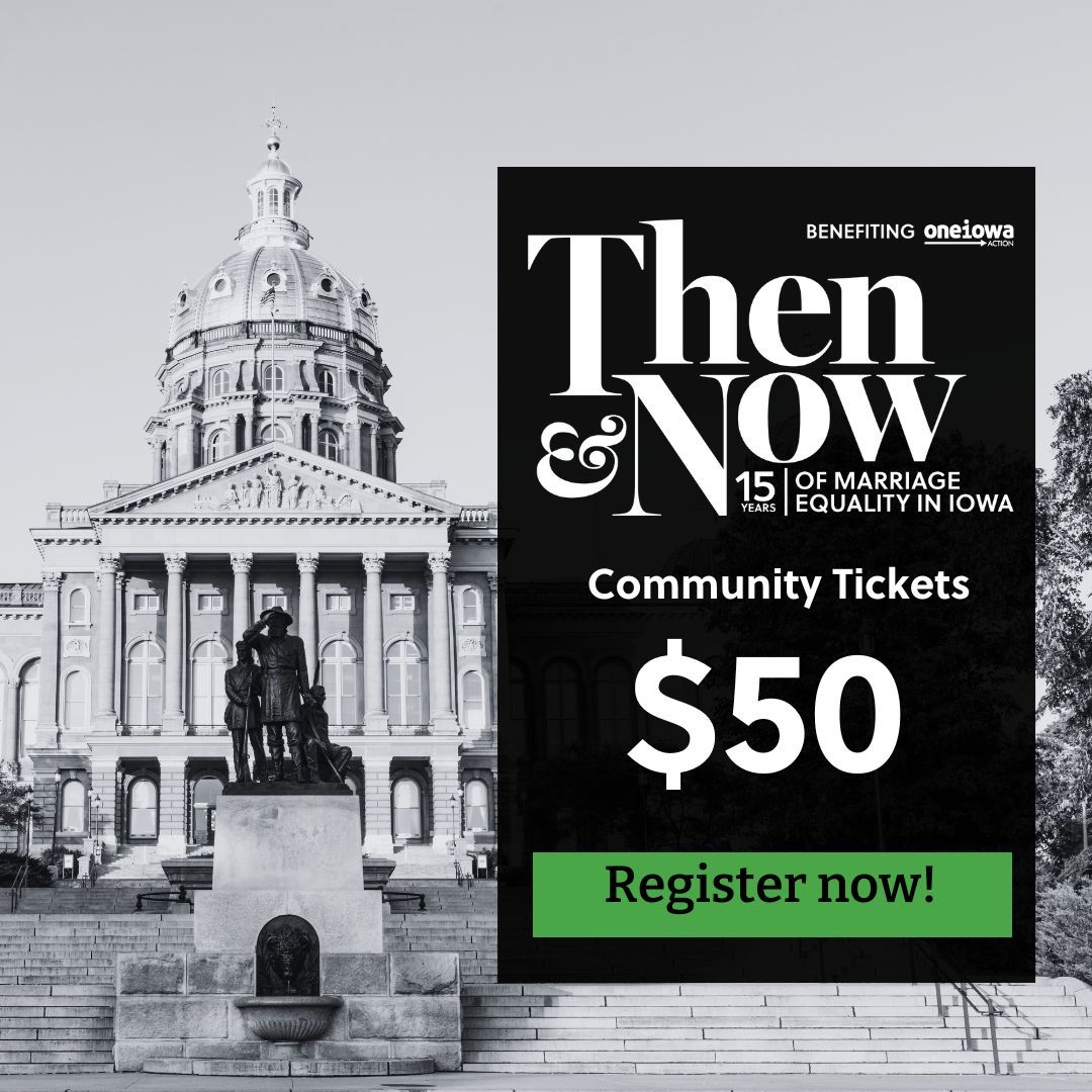 Join us for our legislative fundraiser on April 3rd, celebrating Iowa's 15th Anniversary of Marriage Equality! Community tickets are offered at a reduced price, ensuring inclusivity for all. Reserve your spot today at: buff.ly/3TD1OkM.