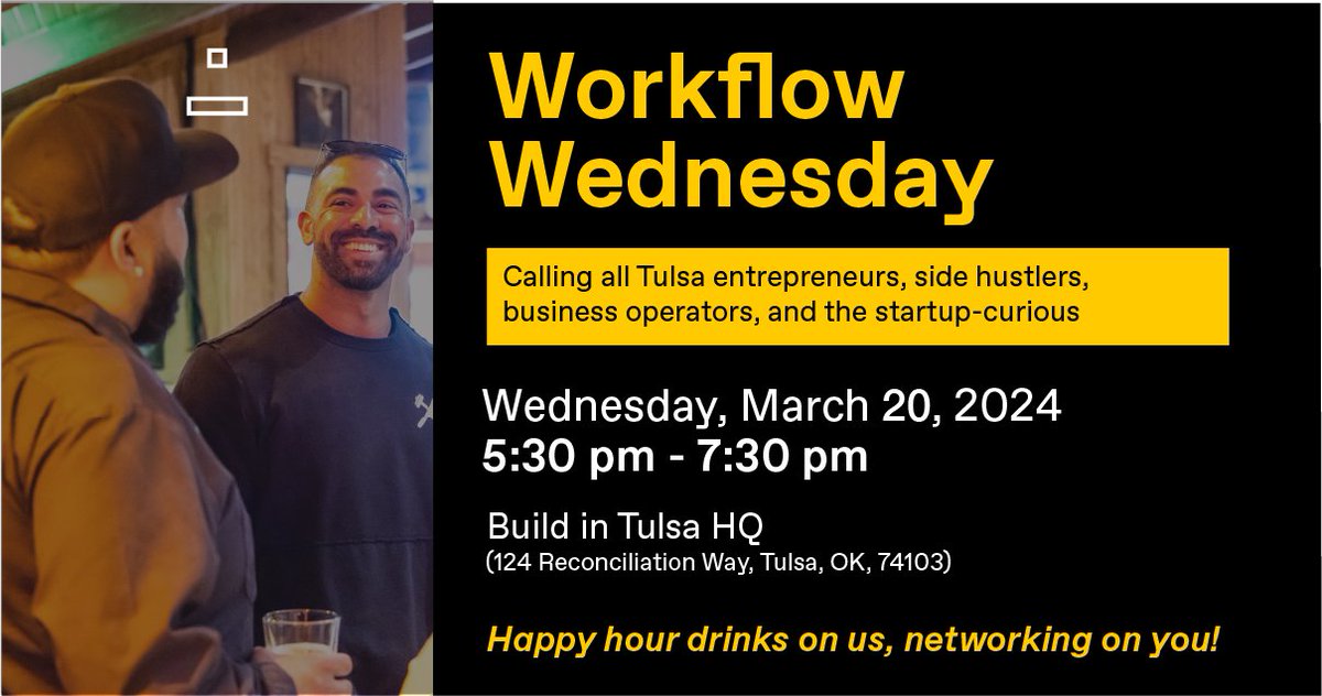🫱🏽‍🫲🏾 Network and chill?! 👀 Come out to Lightship's #WorkflowWednesday event for an evening of drinks & discussion with our team and members of the #Tulsa tech ecosystem! 💡 📆 3/20/24 from 5:30-7:30pm RSVP here 👉🏾 bit.ly/4c7UWTD #tech #Oklahoma #Entrepreneurship