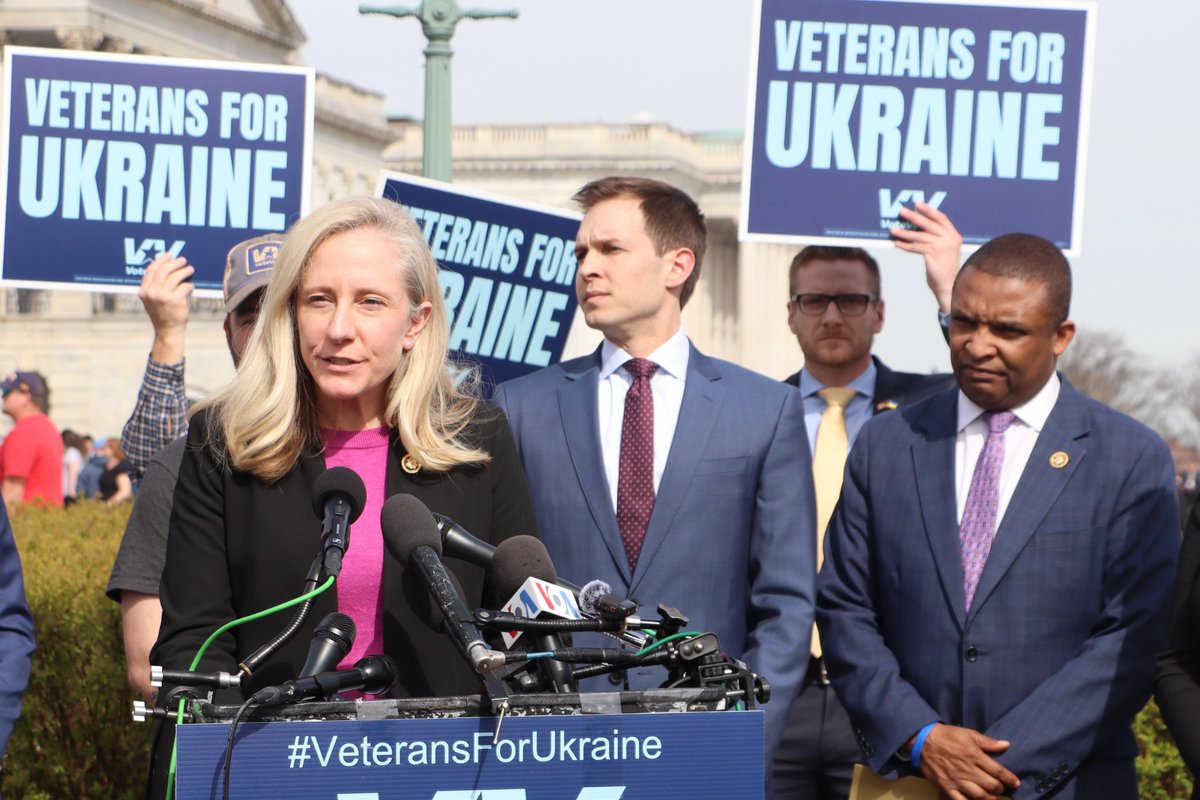 RepSpanberger's tweet photo. Ukraine is fighting a war to defeat Putin's army on the battlefield — and it's in our own national security interest that they win.

I joined @VoteVets to urge Speaker Johnson to bring the U.S. Senate-passed, bipartisan aid package up for a vote to deliver this vital assistance. https://t.co/QVB9HhGQbh