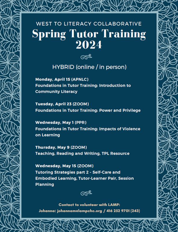 MTMLTorontoYork's tweet image. Our member, LAMP has scheduled the Spring Tutor Training dates for volunteer tutors. Sign up to be a literacy tutor.#literacyskills #tutor #tutortraining