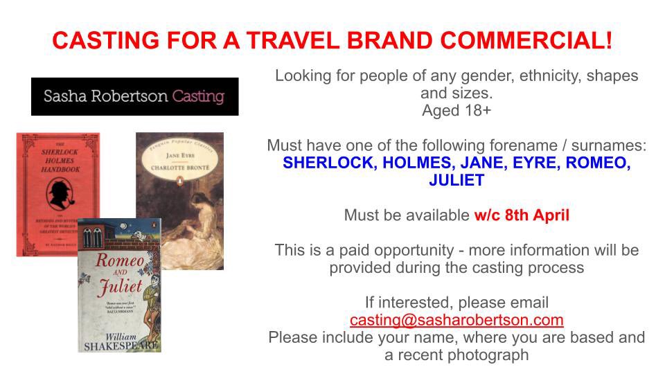 ⭐️CASTING CALL⭐️
Casting for a well known travel brand!
Please get in touch if you fit the brief
Please RT