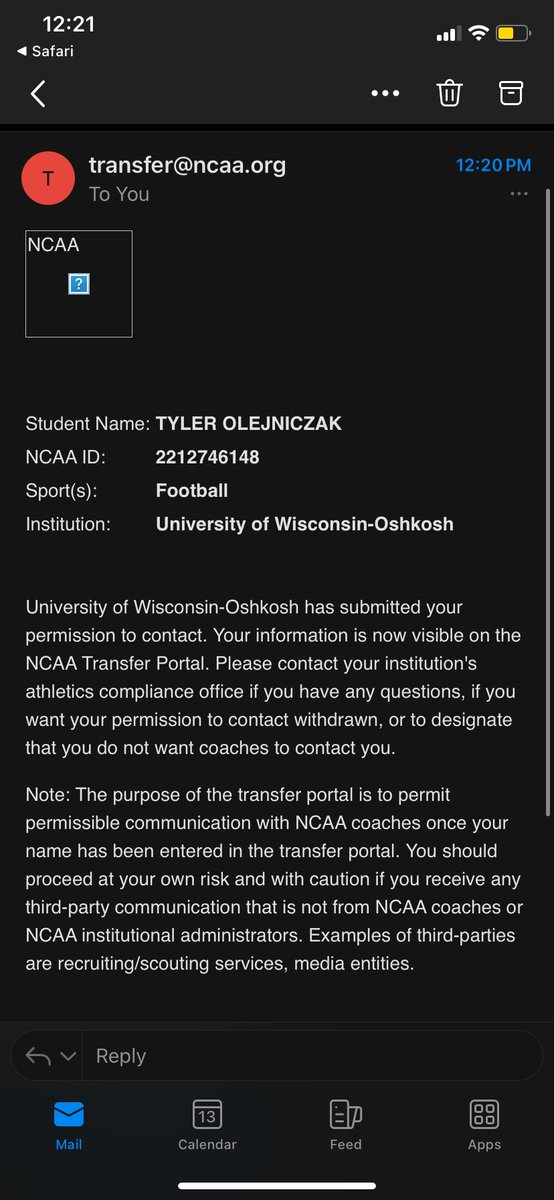 Olejniczak26's tweet photo. Grateful for the opportunity I was given at the University of Wisconsin-Oshkosh, with that being said I have entered the transfer portal with my last two years of eligibility. https://t.co/jZTYzFKiNN https://t.co/dGFnFmlyVw