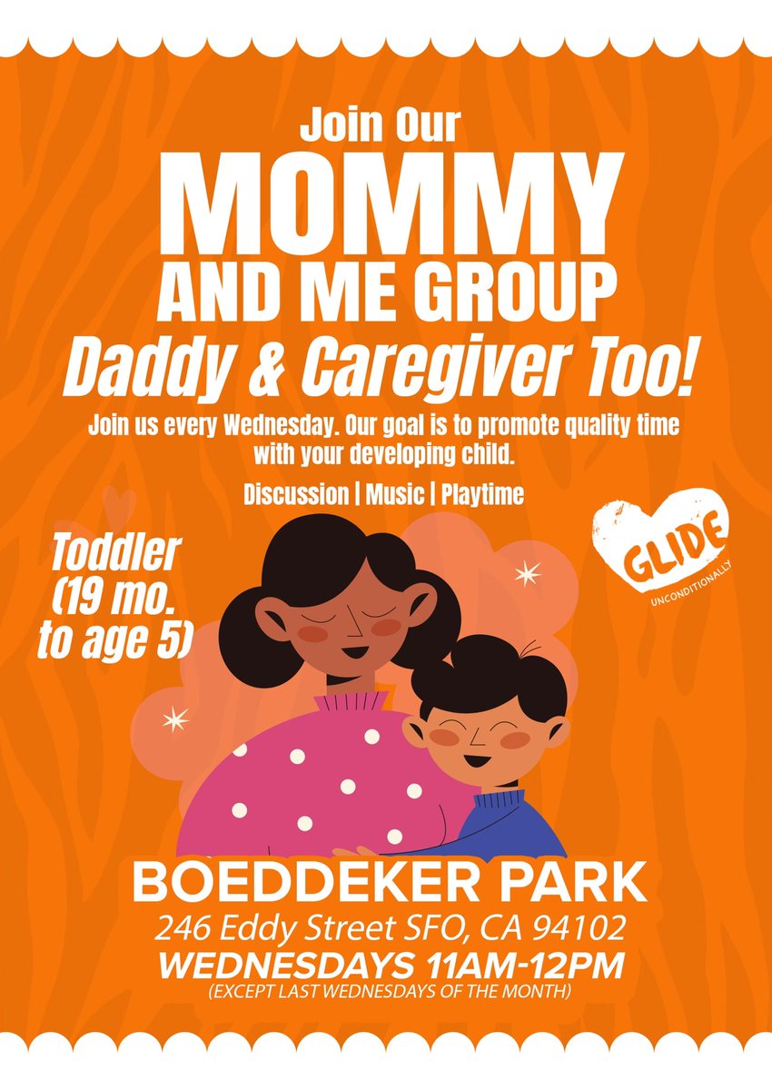 👶🧡 Gather with us every Wednesday from 11-12pm (except the last Wednesday of the month) at Boddeker Park for our Mommy and Me group! 🌳 Let's nurture our little ones aged 19 months to 5 years through engaging discussions, playtime, and music. #GlideCommunity
