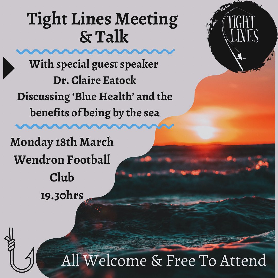 Dive into wellness with Dr. Claire Eatock at Tight Lines talk! 🌊✨
📅 Date: Mon, 18th March
🕢 Time: 19:30
📍 Location: Wendron FC, TR13 0EH
FREE event! Enjoy teas, coffees, and connect with like-minded individuals passionate about wellness and angling. Don't miss out. #gofish