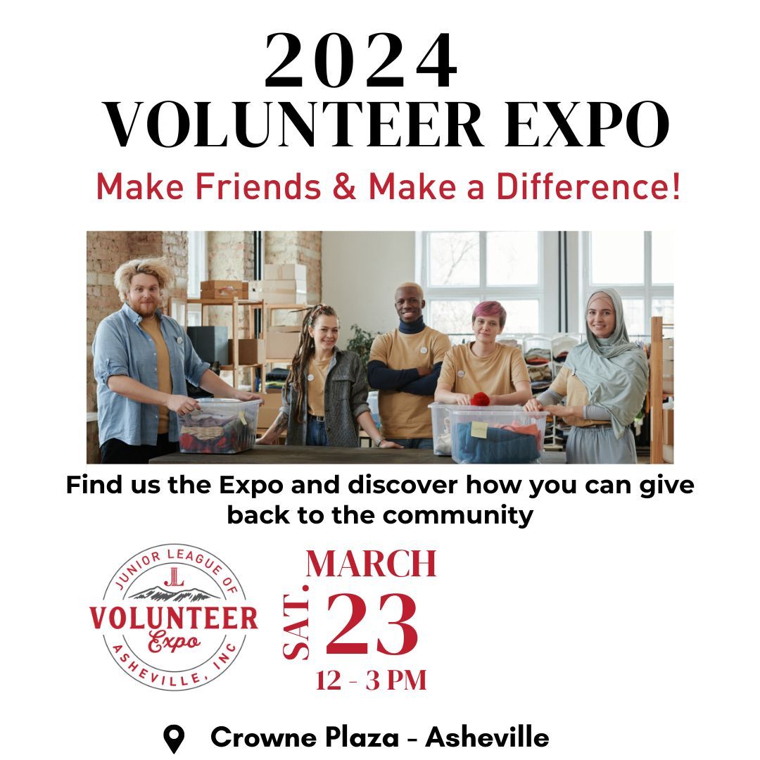 🗓️ Save the Date! Join us at the Crowne Plaza Expo Center in Asheville for the 2024 Volunteer Expo on March 23! 🎉 Explore countless opportunities to make a difference in our community with Hands On Asheville Buncombe & many other organizations tabling at this event!
