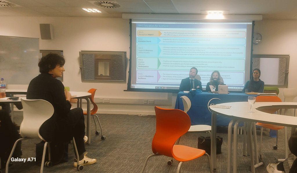 DrNikLaw's tweet image. At the @GCULaw  Common Good Lecture.  Excellent talk on Trauma Informed Lawyering from Dr Caroline Bruce. Now Q &amp;amp;A with solicitors  Iain Smith and @trauma_lawyer Melissa  Rutherford #GCU #CommonGood