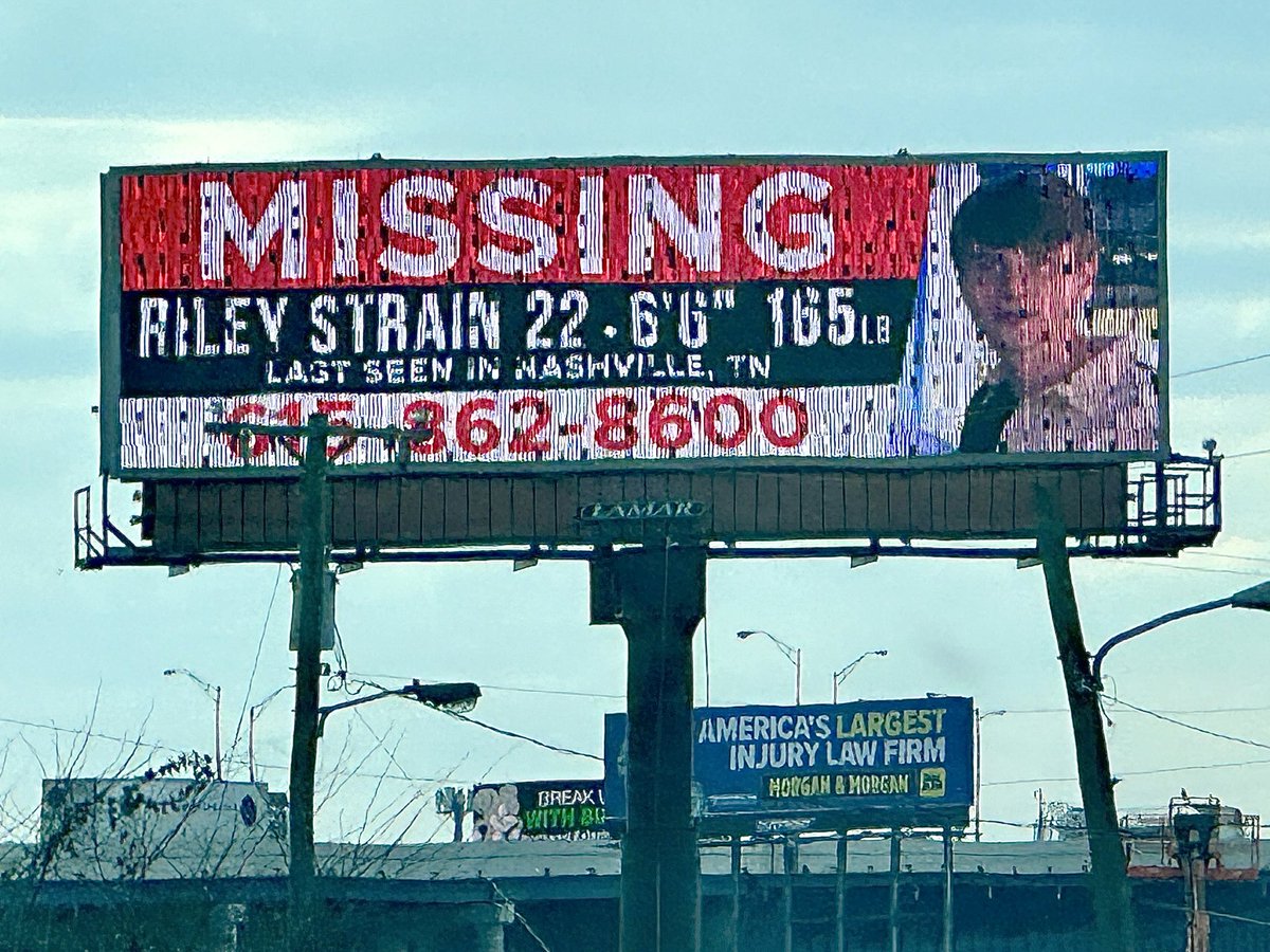 NEW: Missing person ads are up for Riley Strain who disappeared in Downtown Nashville on 3/8. @LamarOOH tells @WKRN that Riley’s info is shown on 40+ rotating digital billboards throughout the metro area - and will stay up for free until the family asks for it to be taken down.