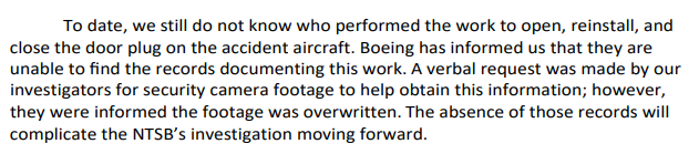 BNONews's tweet photo. JUST IN: Boeing says surveillance footage of door plug repair was "overwritten," complicating probe, according to the NTSB https://t.co/CTAXFTuanz