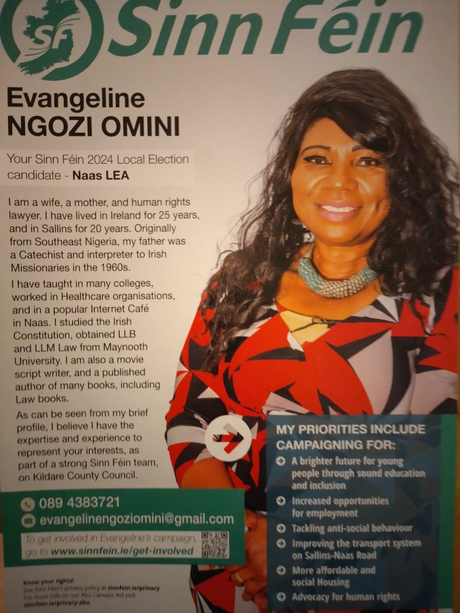 ReadaCronin's tweet photo. Really positive canvass in Sallins yesterday with Eva Ngozi Omini in Osberstown Court and Osberstown Park. Great to be joined by other Sinn Féin candidates @davidmonaghanSF and @carolinehogan86 too.
#LocalElections
#KildareCoCo
#LE24 https://t.co/zEb8I4Nf2D