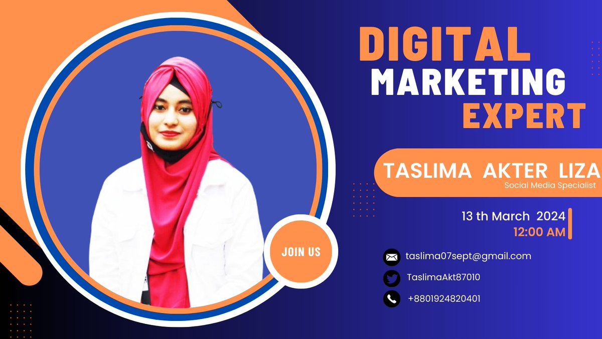 Why I am an Digital Marketer expert?
I'm Taslima Akter Liza As a seasoned digital marketer with a passion for driving online success.  I have established myself as a trusted expert in the dynamic world of digital marketing. If you want to grow your business, contact me<#LinkedIn
