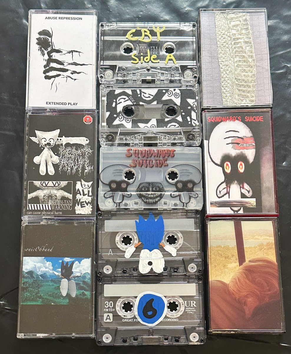 dsfprecords's tweet image. insane mailday cassettes from @AbuseRepression, @echobeautyterro, @femtanylll, squidward’s s*icide, sonic06band, maybe it’s best…