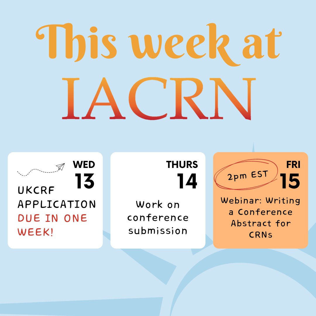 IACRN's calendar is full of exciting opportunities, so here's a reminder to mark your own! It could be the difference between spending part of your summer at home or in the UK! More info in the member portal. Register for Friday's webinar: iacrn.org/event-5646657