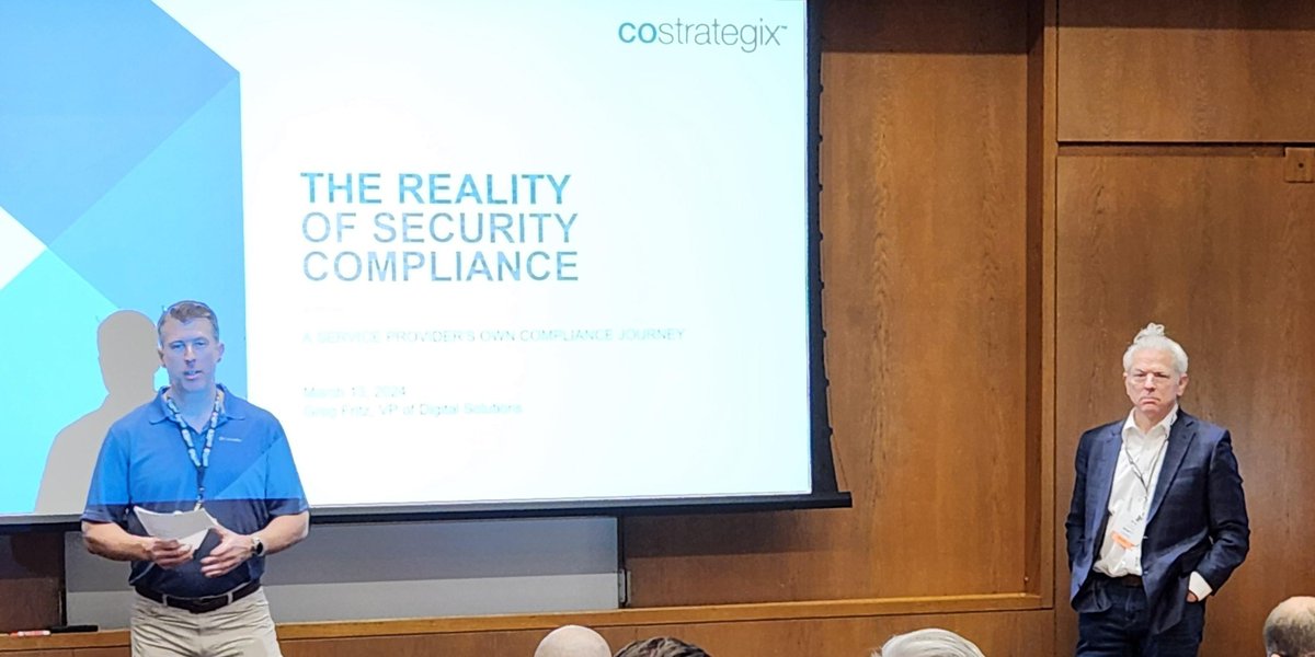 costrategix's tweet image. Greg Fritz spoke at the Ohio Information Security Conference, hosted by Technology First. During his presentation about the reality of security compliance, he discussed the insights gained from our own compliance journey utilizing an automation platform. #OISC #securityautomation