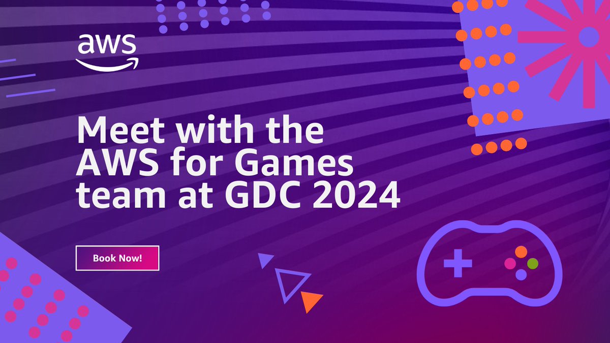 AWSGameTech's tweet image. GDC is NEXT WEEK! 🤩 There is still time to book a meeting with the AWS for Games crew to talk about how to Build, Run, and Grow your game with tech for Game Servers, Game Analytics, and generative AI. Schedule now!  go.aws/3wUPhAb #GDC2024