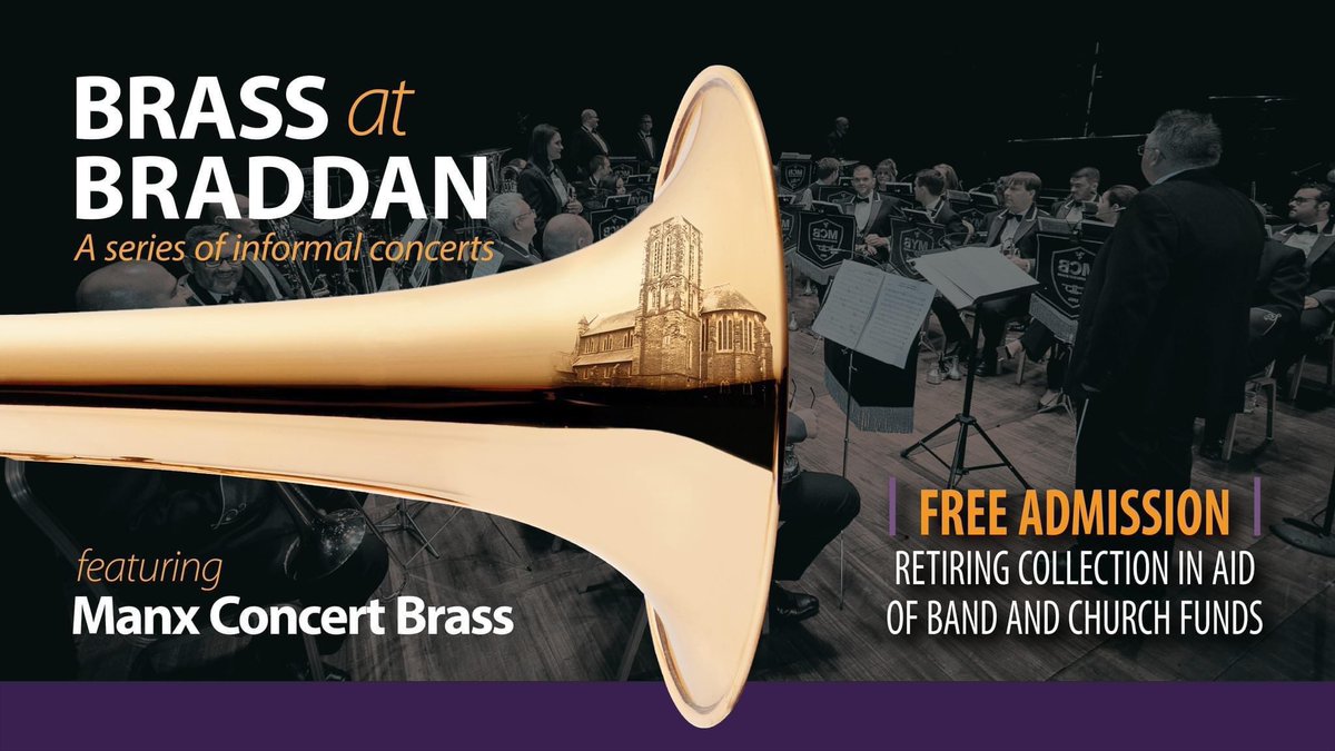 MYB_MCB's tweet photo. Don't forget! Manx Concert Brass is performing a concert at Braddan Church this evening (Wednesday) starting at 8.00pm. Admission is free and entertainment is guaranteed! https://t.co/yT5SFIOL2A