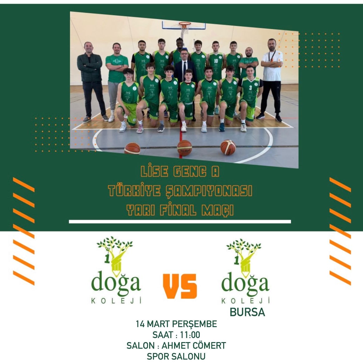 Lise Genç A Erkek Basketbol Takımımız Türkiye Şampiyonası Yarı Final maçında Bursa Özlüce Doğa Koleji ile karşılaşacak.Sporcularımıza ve Teknik Ekibimize başarılar diliyoruz <a href="/basaraksoy/">Başar Aksoy</a> <a href="/KvancBarlas/">Kıvanç Barlas 🇹🇷</a> <a href="/DogaOkullari/">Doğa Koleji</a>