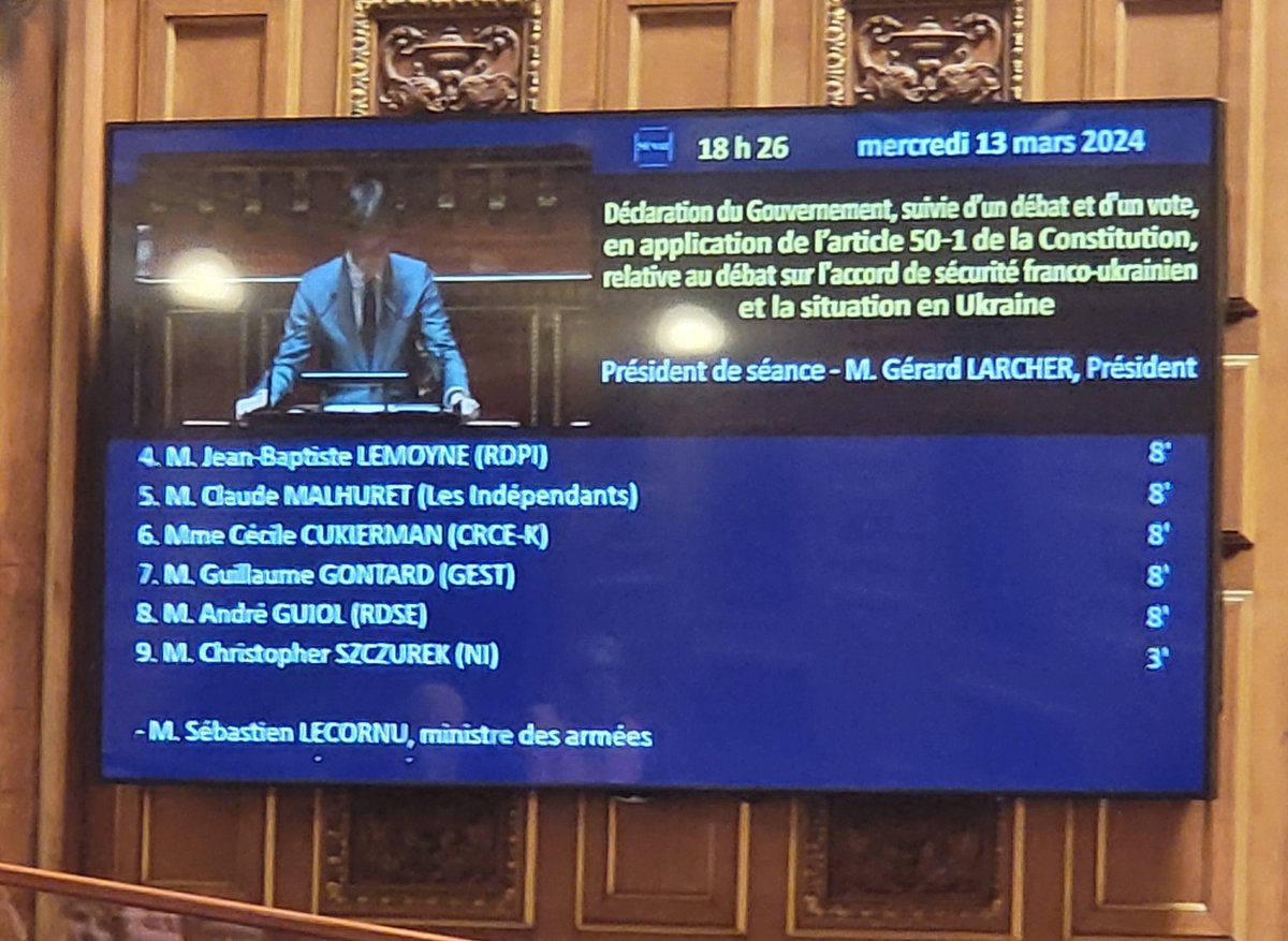 Débat et vote au titre de l'article 50-1 de la constitution sur l'accord de sécurité franco-ukrainien 👉Je vote en faveur de cet accord car jamais, vraiment jamais -c'est ma responsabilité de parlementaire- je n'apporterai un quelconque soutien à Poutine. @UC_Senat @Senat_Direct