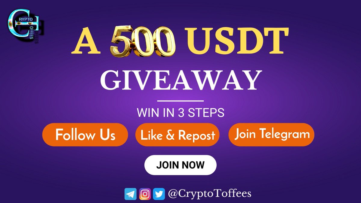 #GiveawayAlert We are giving away $500 in 48 hours.💰 To enter, all you need to do is; 1️⃣ Follow @CryptoToffees, @0xHedayat & @Nadan_CT 2️⃣ Like & Repost the Post 3️⃣ Join t.me/CryptoToffees 2 Lucky users will be drawn for $250 each in 48 hours. 🤑 #Crypto #USDT #Giveaway