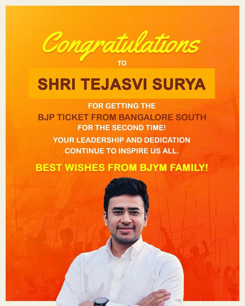 BJYM's tweet photo. विजयी भव: श्री @Tejasvi_Surya 🪷✌️ https://t.co/PwDo3QENs3