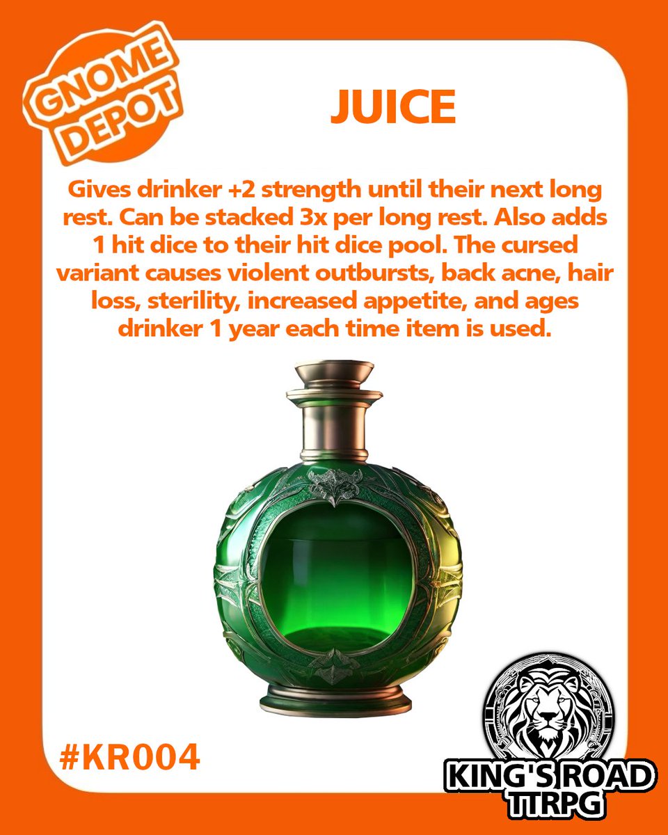HEY! Do you want to feel so energetic that your soul escapes your body? TRY JUICE!!! It's an energy drink for adventurers who need GRATUITOUS AMOUNTS OF POWER! Put it in your body now!

Available in lemon lime &amp; rawberry.

Available only at:<a href="/gnomedepot/"></a>   #ttrpgcommunity #ttrpg