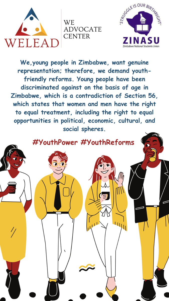 As young people we refuse the patronising statements that label us as leaders of tomorrow we are leaders of to day hence we demand equal representation in parliament @Zinasuzim