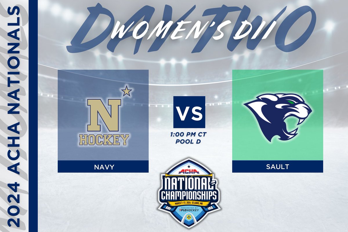 ACHAWomensD2's tweet image. 𝗣𝗢𝗢𝗟 𝗣𝗟𝗔𝗬 𝗚𝗔𝗠𝗘 𝗦𝗧𝗔𝗥𝗧𝗜𝗡𝗚 𝗦𝗢𝗢𝗡
🏒 Navy (away) vs. Sault (home)
⏰ Time 1:00 PM CT
📍 Rink 2
🎥 flohockey.tv/events/1225332… @FloHockey 
#ACHANationals #ACHAW2