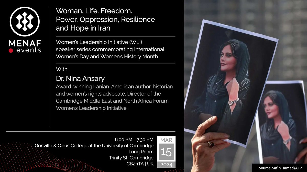 #internationalwomensday #WomensHistoryMonth Registration is still open for our event on 15th March. Join MENAF for a presentation & canapés and drinks reception, discussing the ongoing struggle for human rights, democracy and freedom in #Iran. cmenaf.org/event/woman-li…