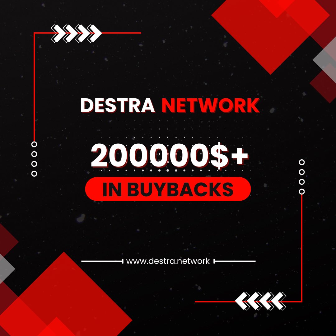 DestraNetwork's tweet image. Destra Network:

Over $200,000 worth of $Dsync has been bought back at market price in the last 2 days. 

Stay tuned for more updates on our progress.