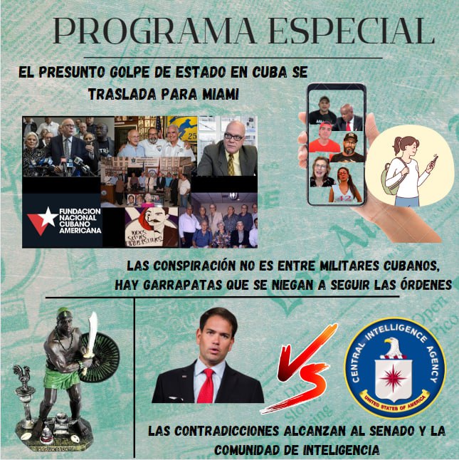 Presunto golpe de estado que tenía lugar en #Cuba cambia de locación y se traslada a Miami. La conspiración no es entre militares cubanos, hay odiadores negándose a seguir órdenes de arriba. Crecen Contradicciones entre el Senado y la Comunidad de Inteligencia. Hoy en YouTube.