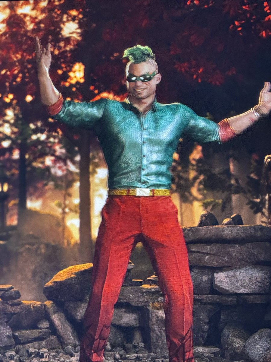 lookoutbelow60's tweet photo. @noobde @MrrAqua Anyone else notice how this Johnny Cage skin looks like Rancid from Time Killers?!? #TimeKillers #MortalKombat1 https://t.co/RxJxNMtmhb